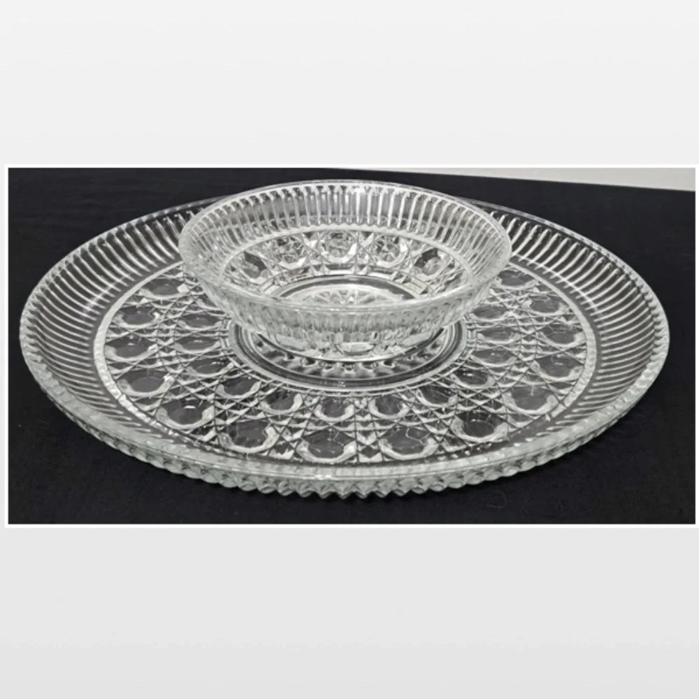 VTG Indiana Glass Presentations Crystal Chip & Dip 2 Piece Set 5451 Original Box